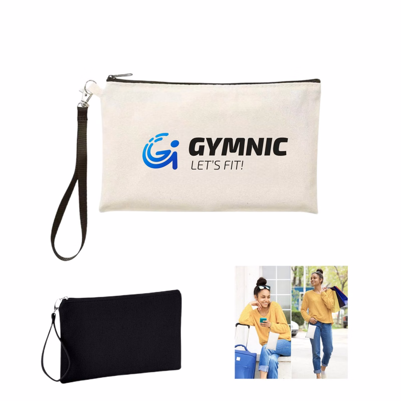 Canvas Pencil Pouch Zipper Bag with Wristband Lanyards