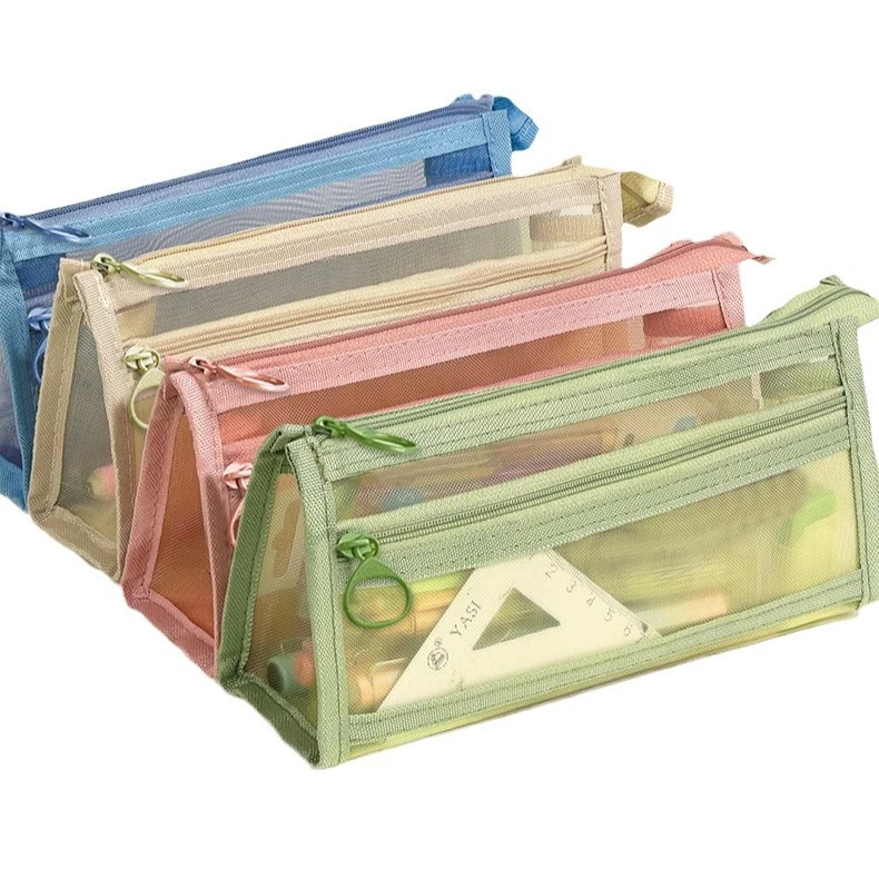 Mesh Transparent Pencil Case with Zipper Pocket 1