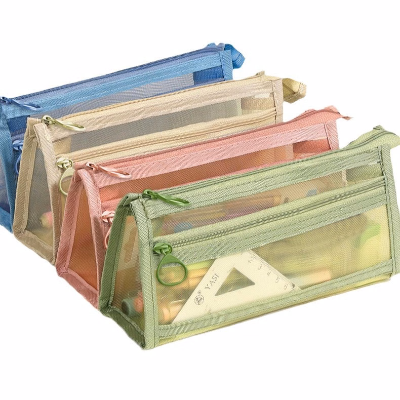 Mesh Transparent Pencil Case with Zipper Pocket