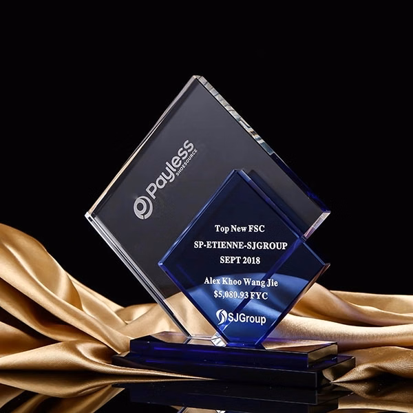 Blue accented crystal awards