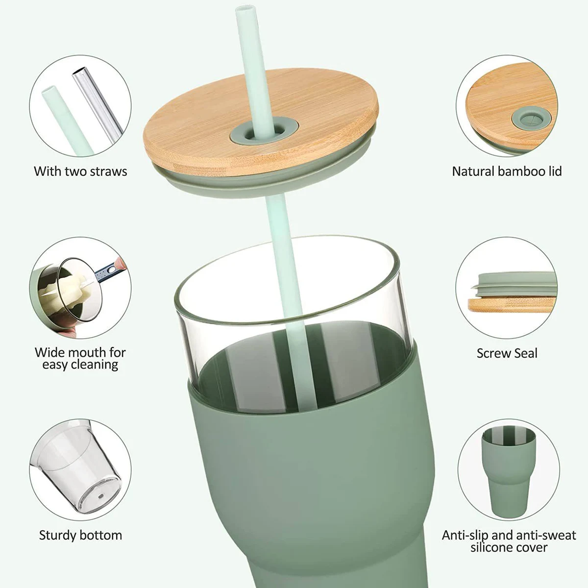 32Oz Glass Tumbler With Straw And Lid 1