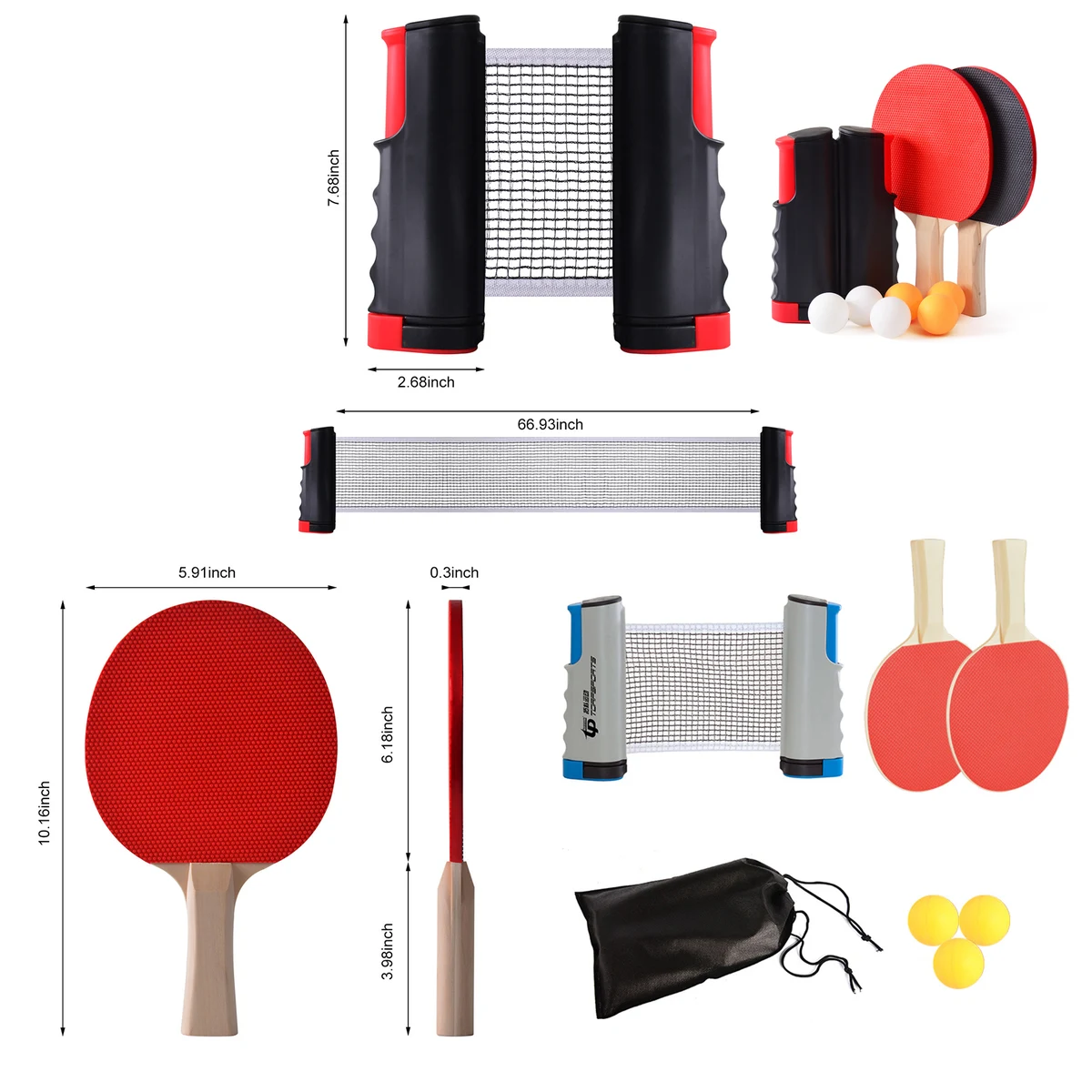 Ping Pong Paddles Balls and Portable Net Post 1