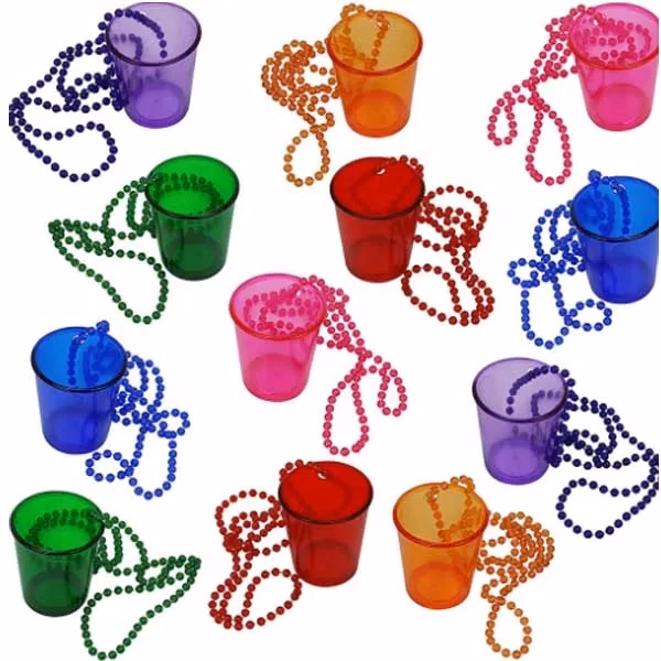 Shot Glass on Beaded Necklace Pack Plastic Cups