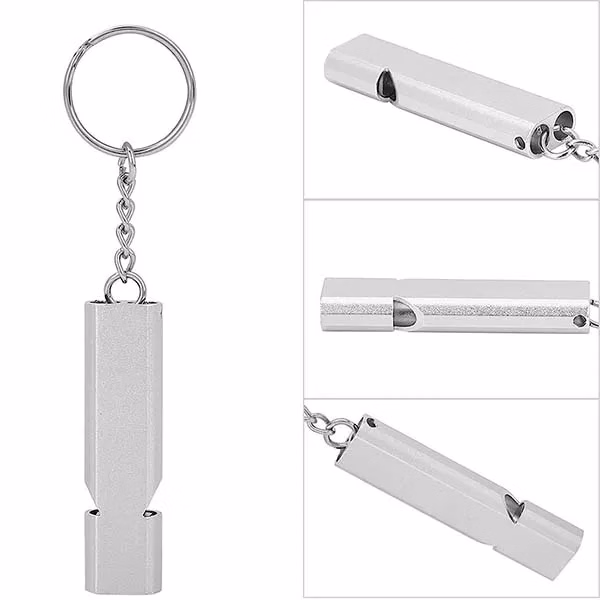 Emergency Double Tubes Metal Whistle Keychain