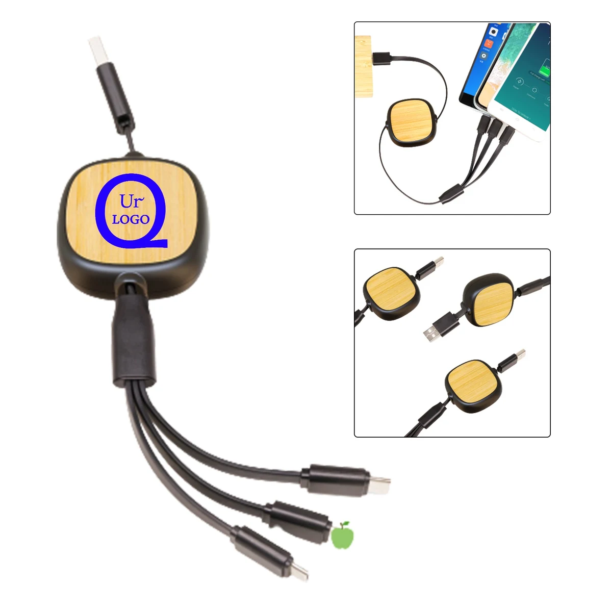 39.37 Inch Bamboo 3 In 1 Retractable Charging Cable 1