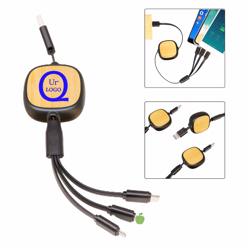 39.37 Inch Bamboo 3 In 1 Retractable Charging Cable
