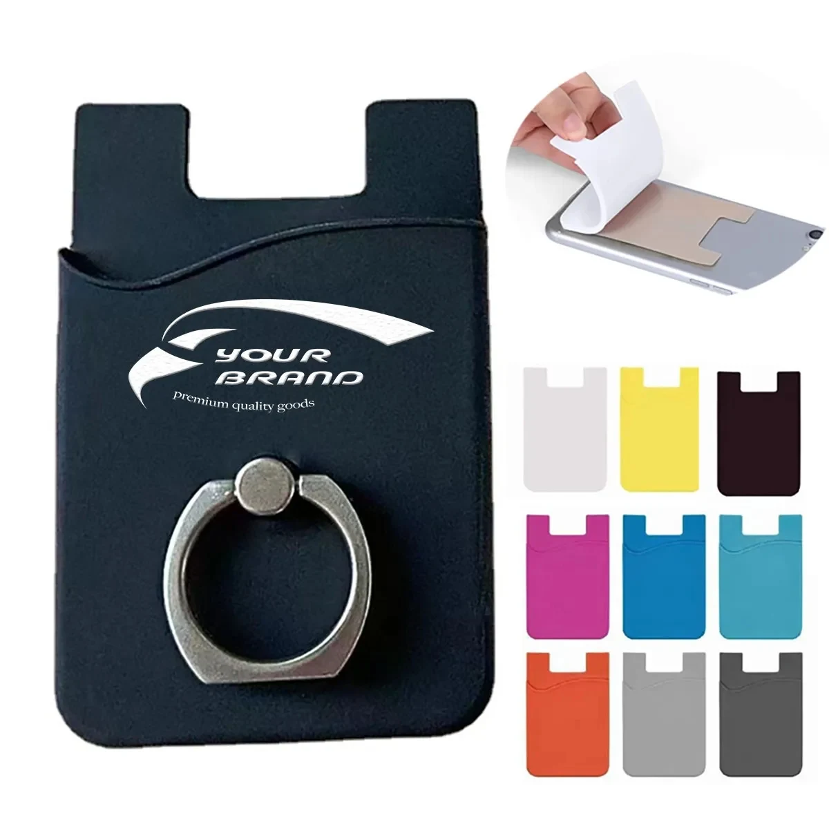 With Ring Stand Stick On Cell Phone Slim Leather Wallet 1