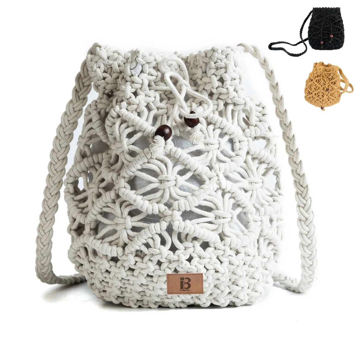 Jute Drawstring Crossbody Beach Woven Bag 1