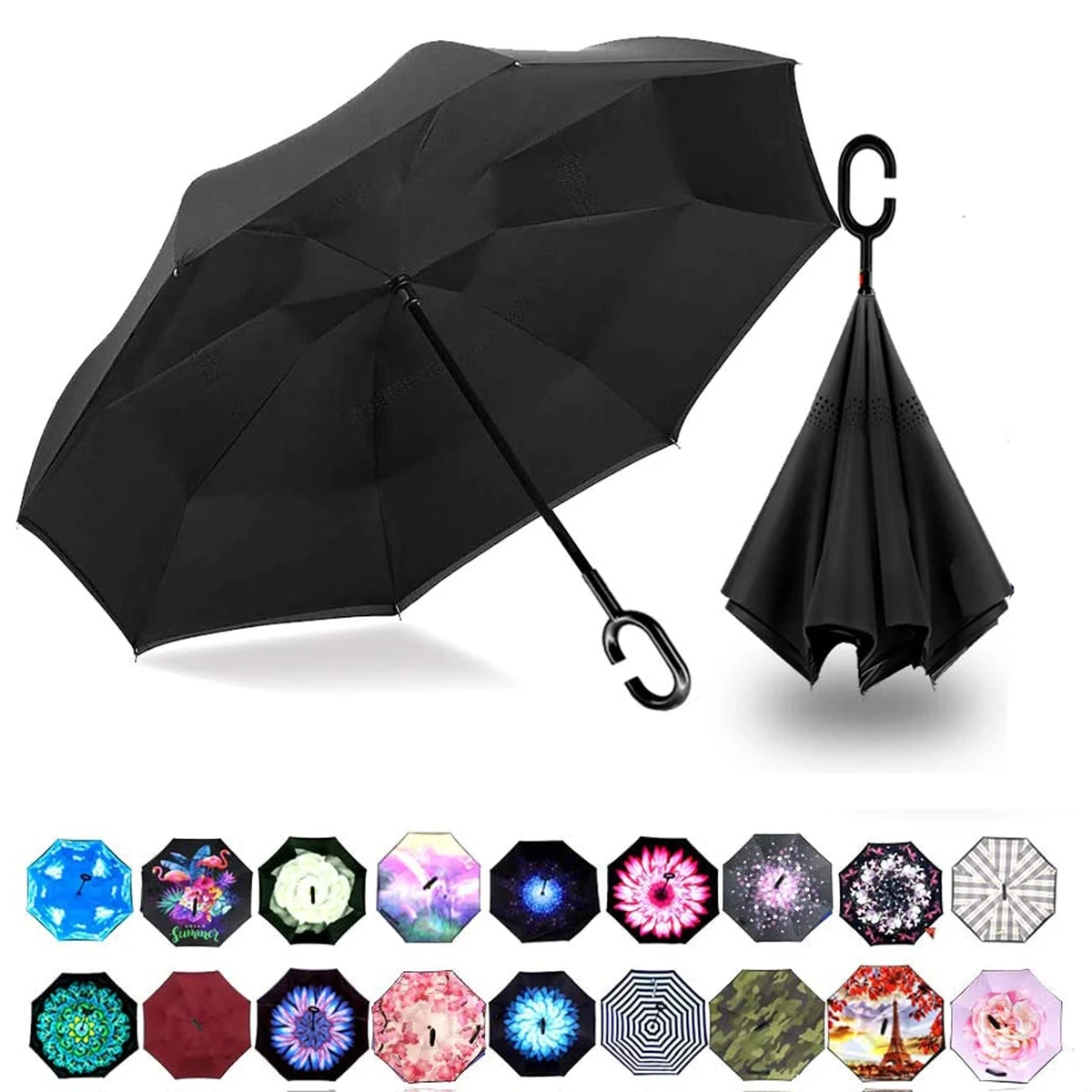 Windproof Double Layer Folding Inverted Umbrella 1