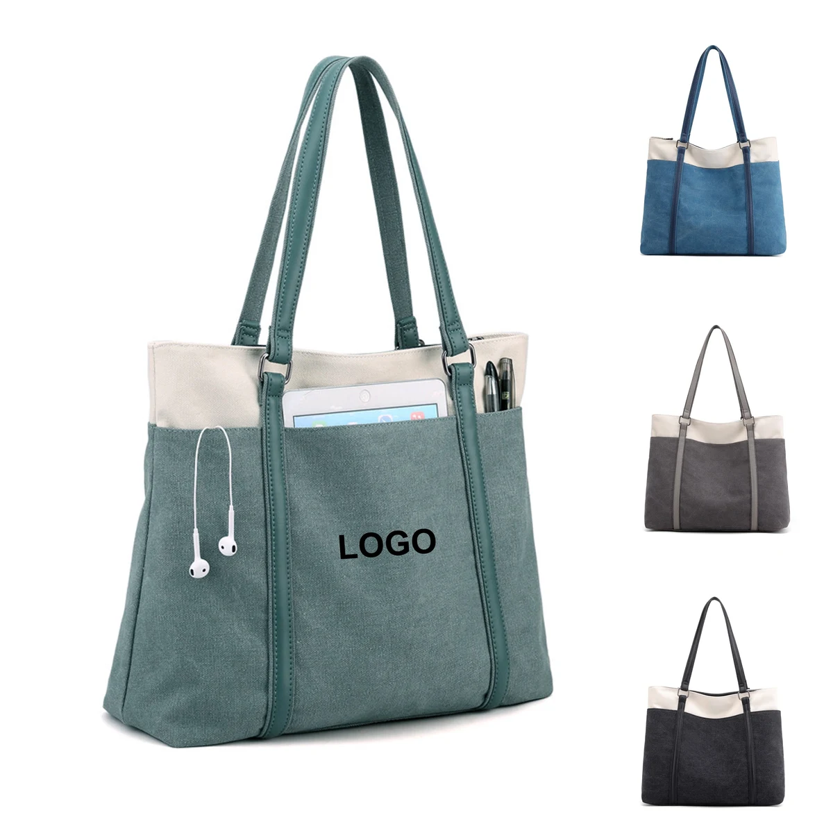 Two Tone Canvas Tote Bag (direct import), custom tote bag with logo imprint 1