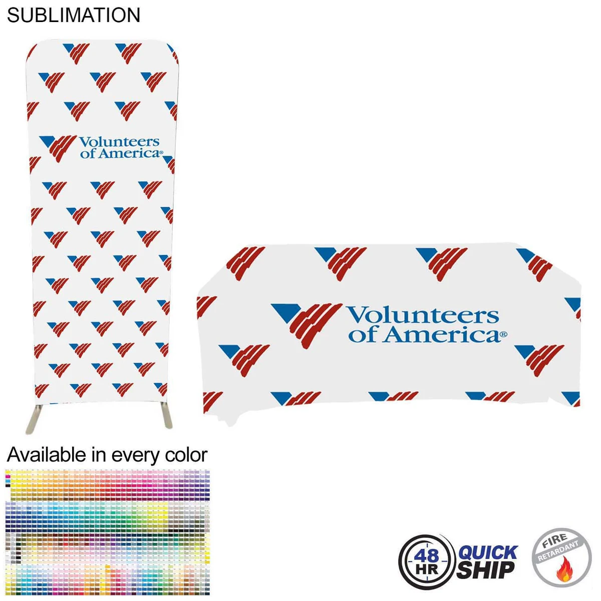 48Hr Quick Ship - Tradeshow Booth Package, 2' EuroFit Tension Fabric Display + PREMIUM 6' Tablecloth 1