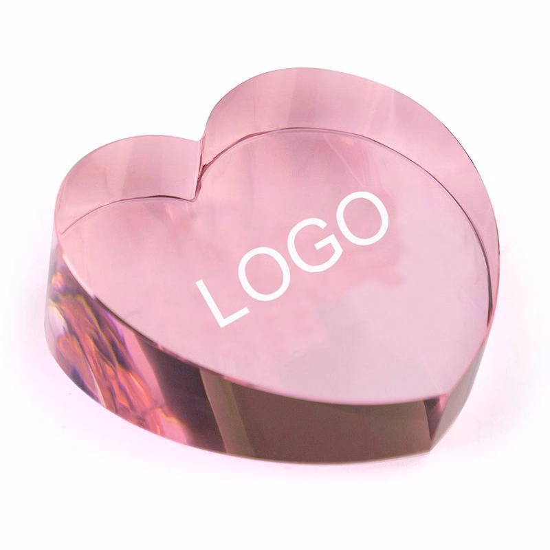 3 INCH OPTICAL CRYSTAL PINK HEART PAPERWEIGHT