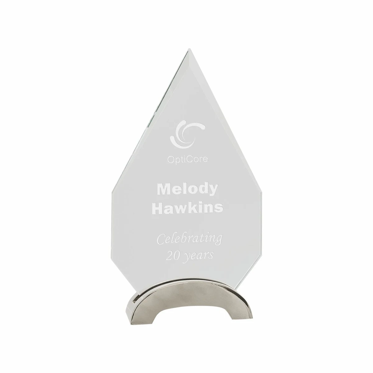 8 1/2" Clear Diamond Platinum Glass Award w/ Arch Metal Base 1