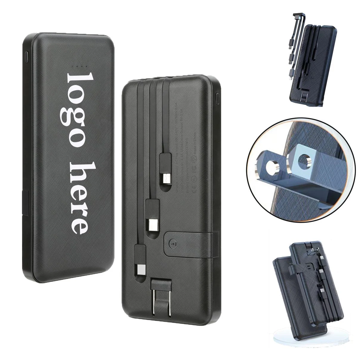 Certified 10,000mAh Power Bank with Integrated Charger
1