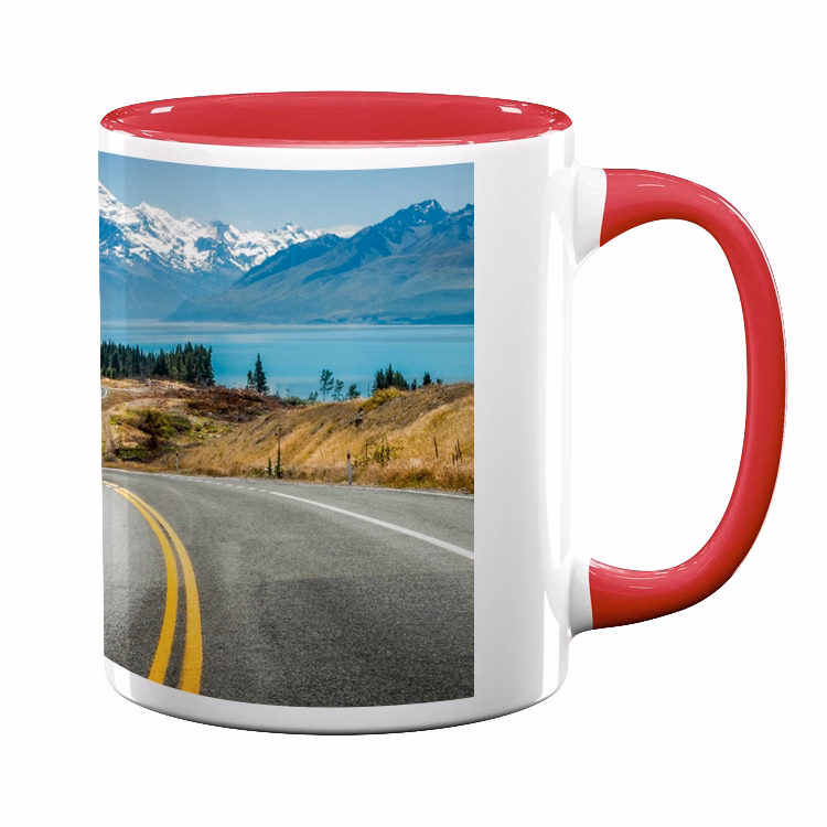 11oz Full Color Red Colored Handle Mug