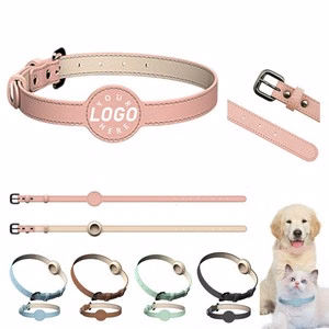 Airtag PU Leather Pet Collar With Adjustable Strap