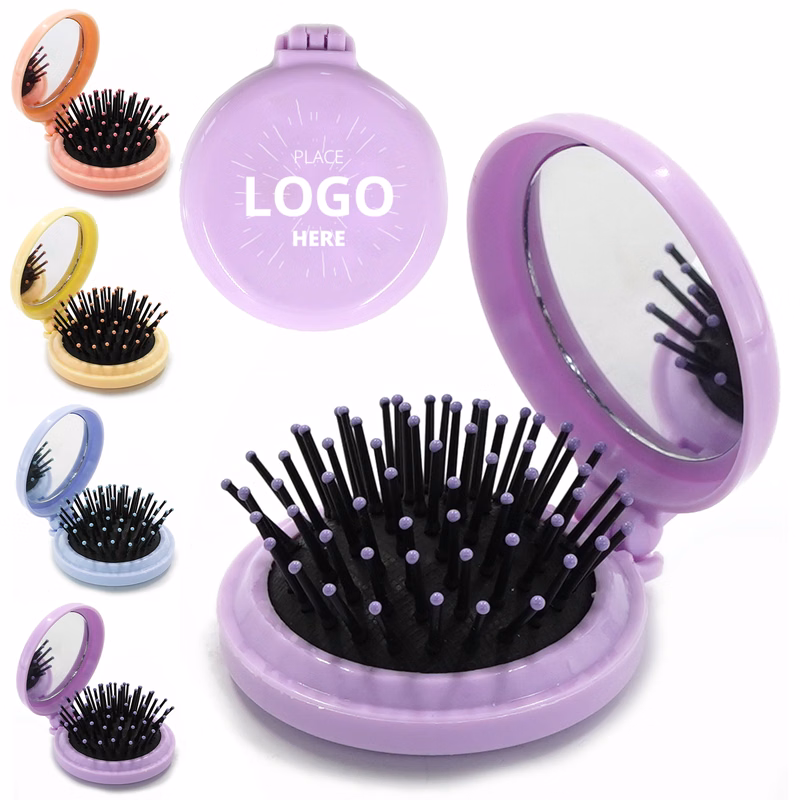 MOQ100 Full color 2-in-1 ABS Mini Folding Hair Comb w/Mirror
