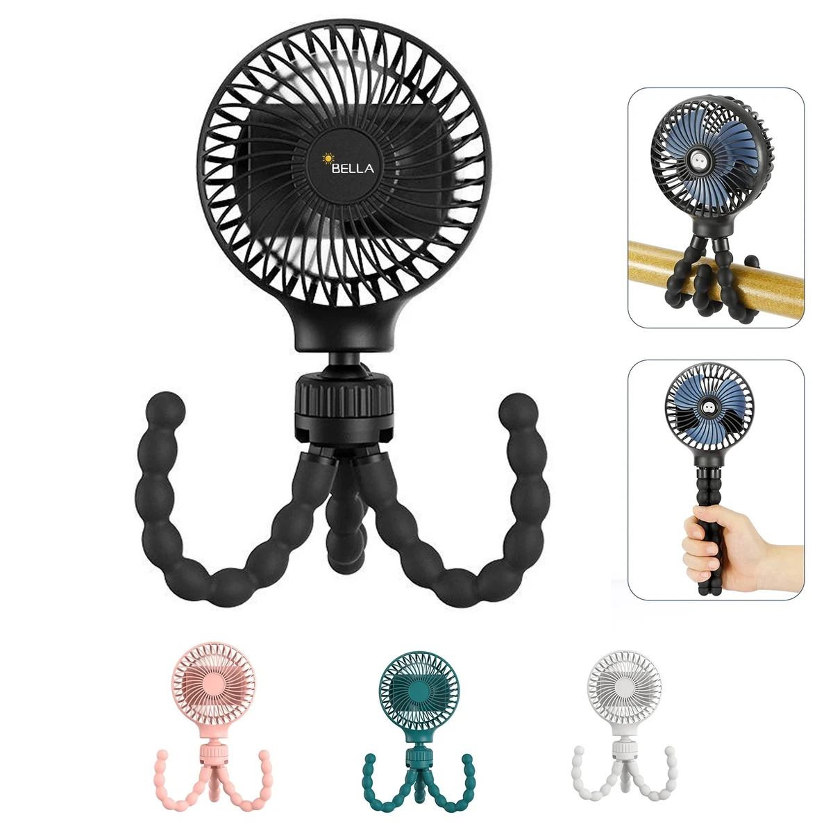 Mini Handheld Stroller Fan with Flexible Tripod 4 Speeds 1