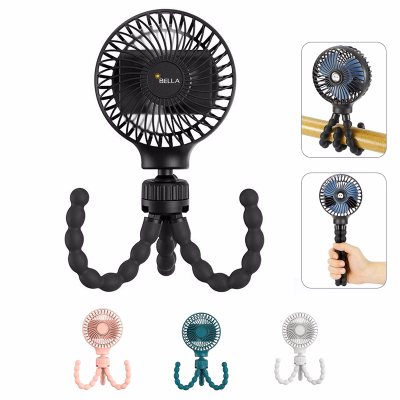 Mini Handheld Stroller Fan with Flexible Tripod 4 Speeds