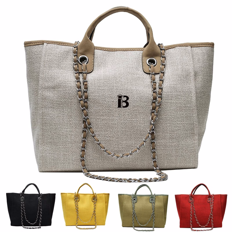 Canvas Tote Bag Large Capacity Solid Color Chain