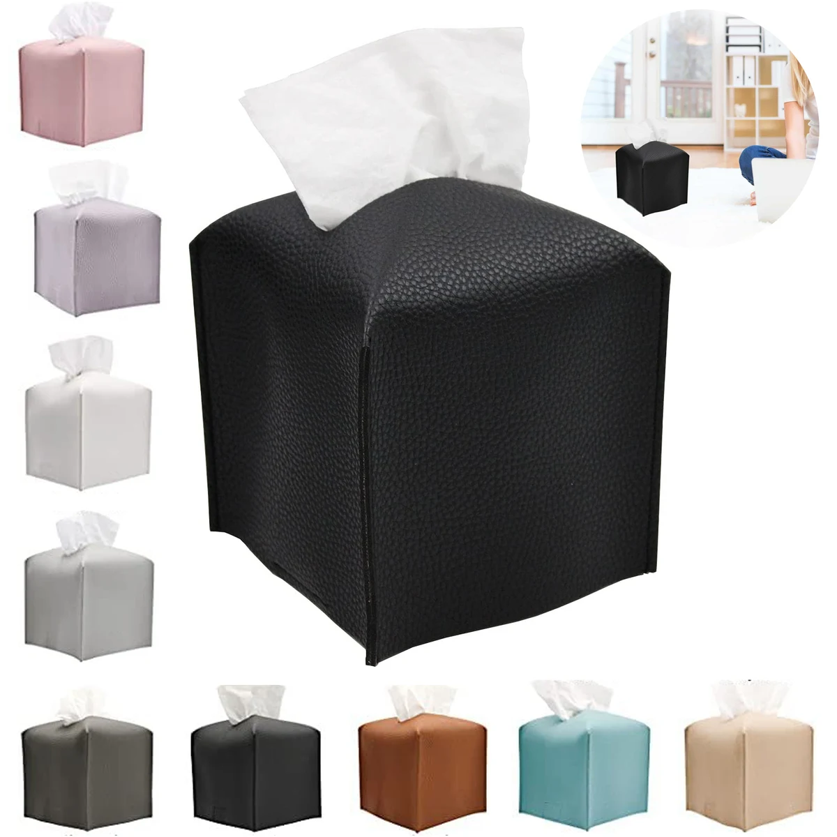 Square Decorative PU Leather Tissue Box 1