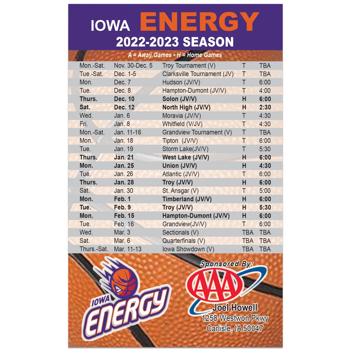 Laminated Schedule and Information Card 1