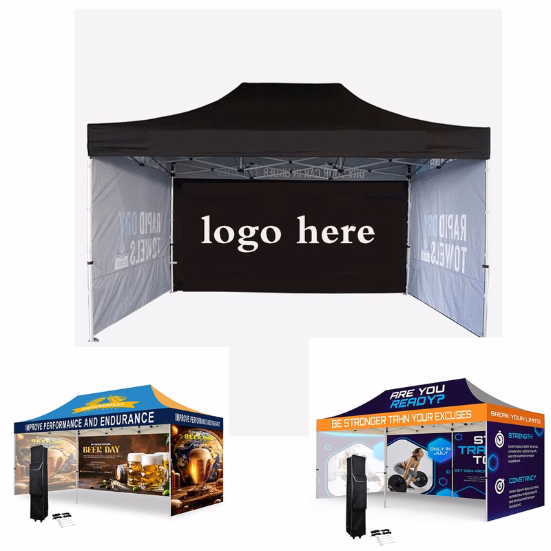 10' x 20' Hexagonal Aluminum Pop-Up Tent with Full-Color Canopy and 3 Walls

