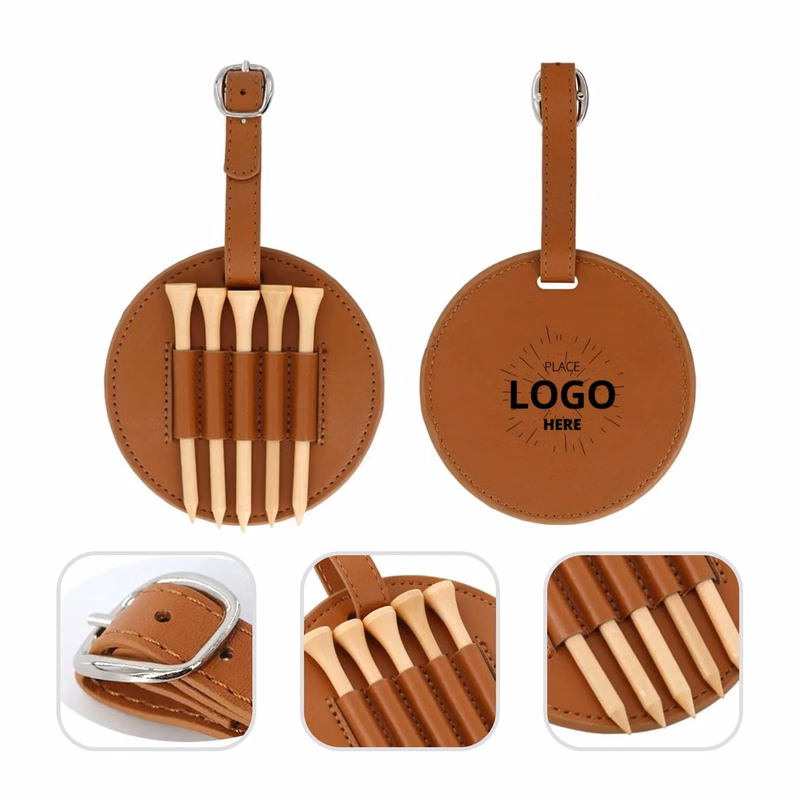 PU Leather Round Golf Tee Storage Case
