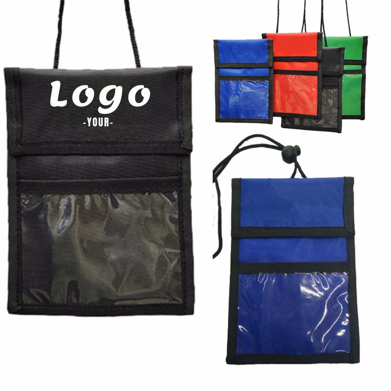 Nylon Neck Wallet Badge Holder w/ Flap Top