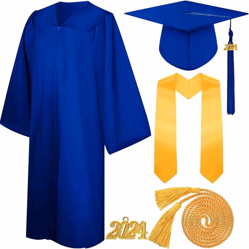 Matte Graduation Gown Cap Tassel Honor Cords Stoles Sash Set