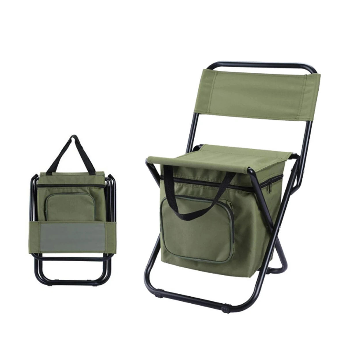 Outdoor Portable Backrest Collapsible Chair with Cooler Bag 1