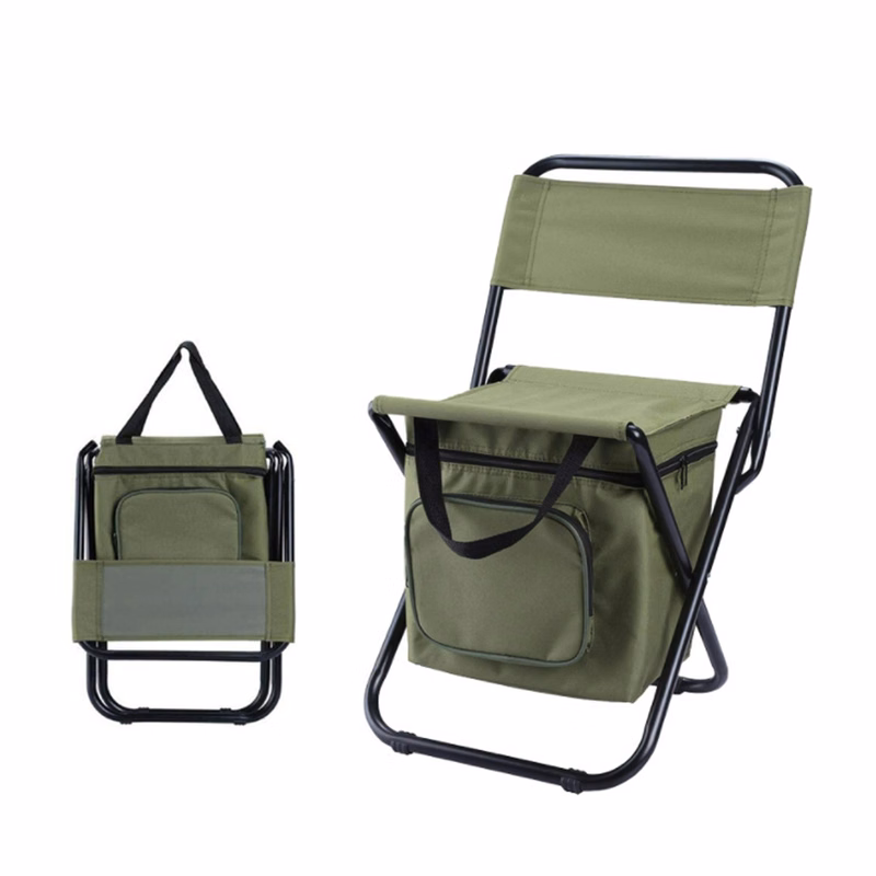 Outdoor Portable Backrest Collapsible Chair with Cooler Bag