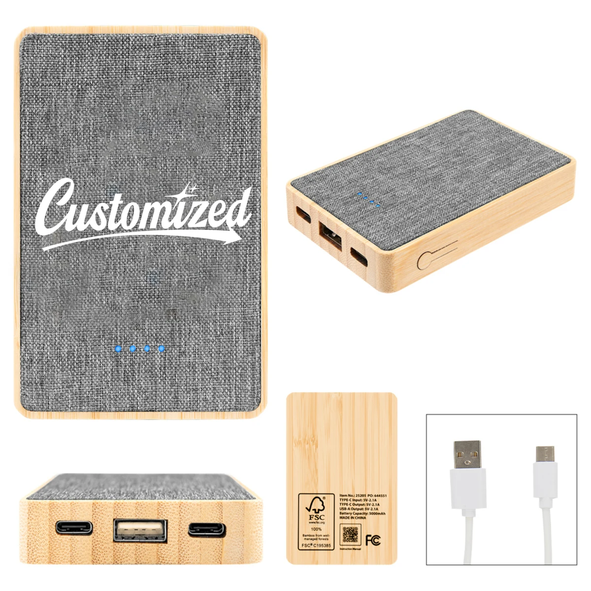 Eco Bamboo Power Bank with RPET Fabric Dual USB 1