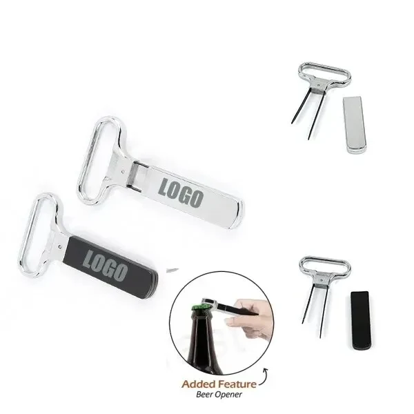 Custom 2-in-1 Metal Wine Opener with Corkscrew — Hospitality Barware Gift 1