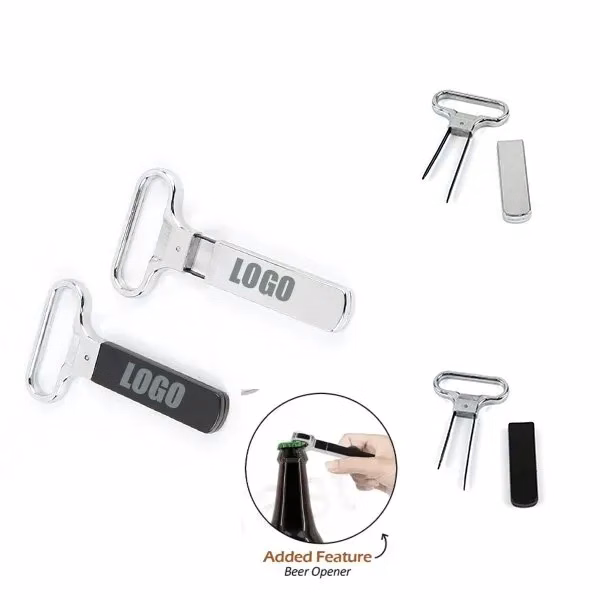 Custom 2-in-1 Metal Wine Opener with Corkscrew — Hospitality Barware Gift