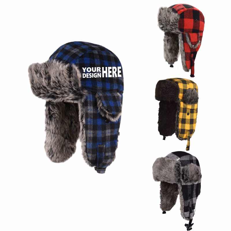 Unisex Plaid Trapper Cap with Fleece Ear Flaps