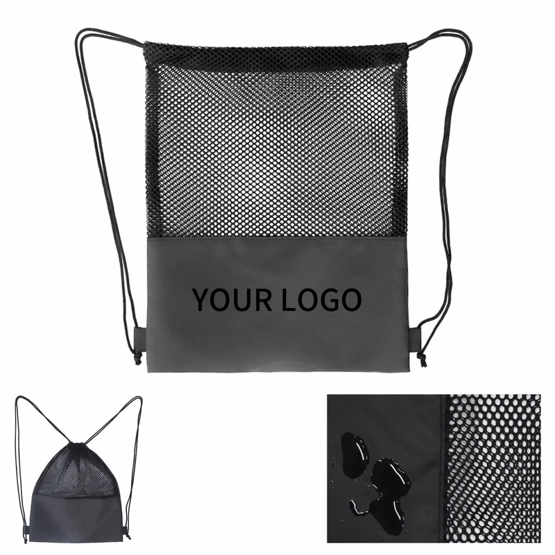 Polyester Mesh Top Drawstring Backpack