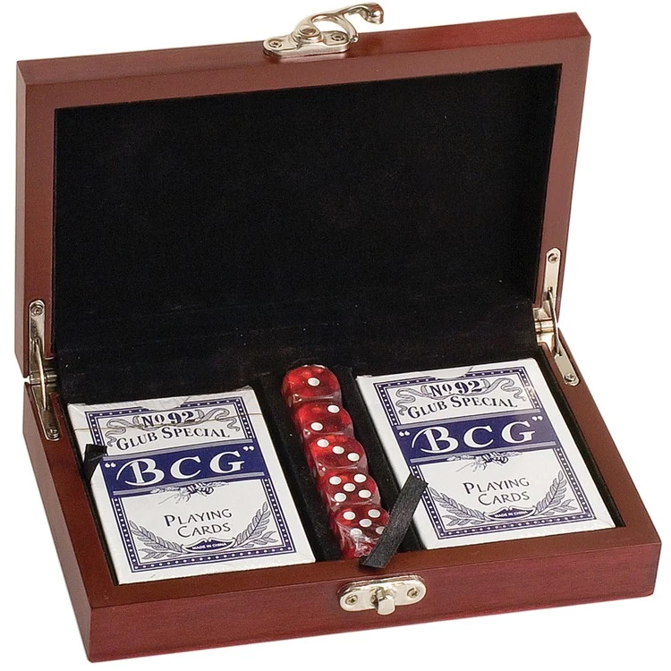 Card and Dice Set in Rosewood Box with an engraved plate, custom award with logo imprint 1