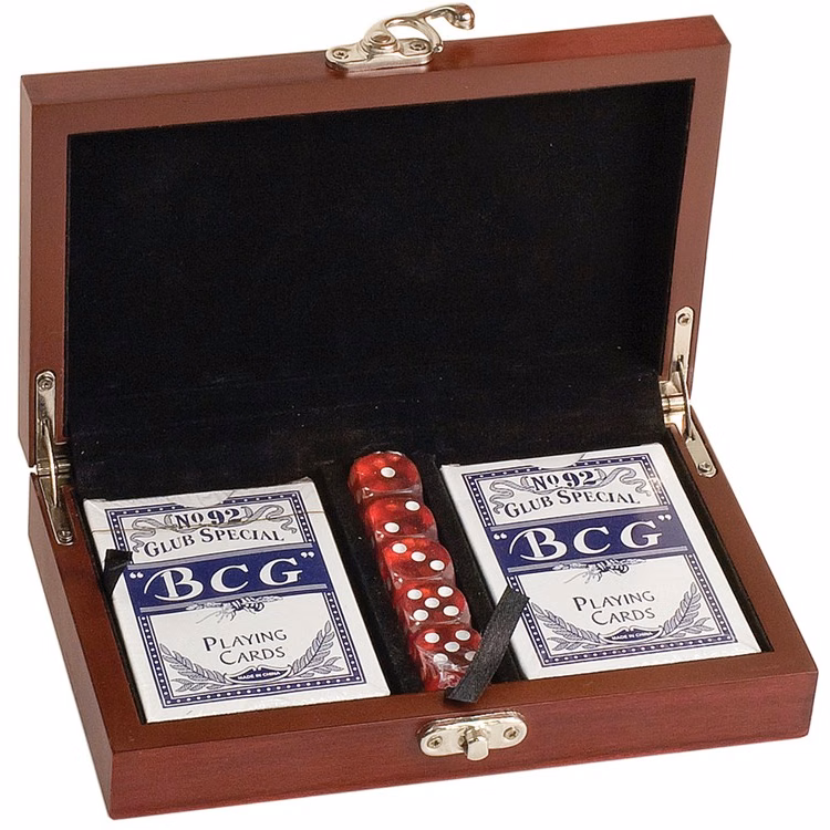 Card and Dice Set in Rosewood Box with an engraved plate