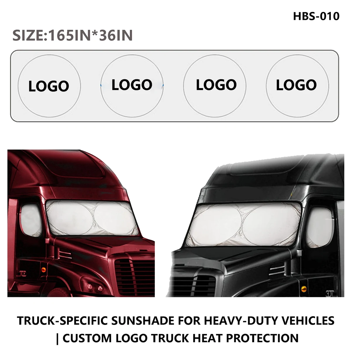 Large Truck Sunshade - Custom Logo, 164x35 inches, UV Protection 1
