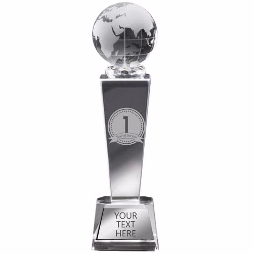 Crystal Tower Globe Award 9x2.5"