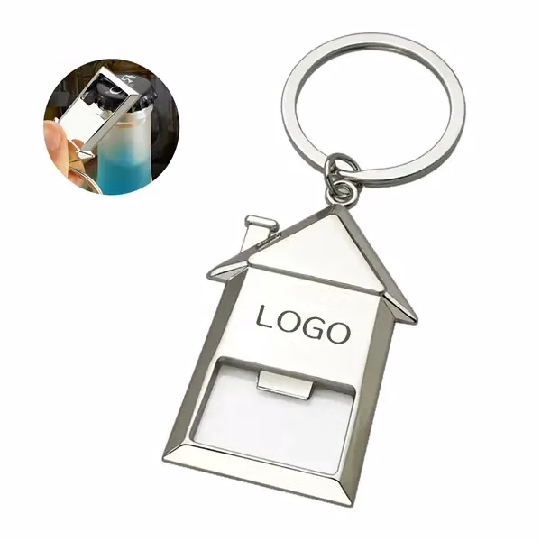 House Shaped Metal Bottle Opener Keychain with Quantity