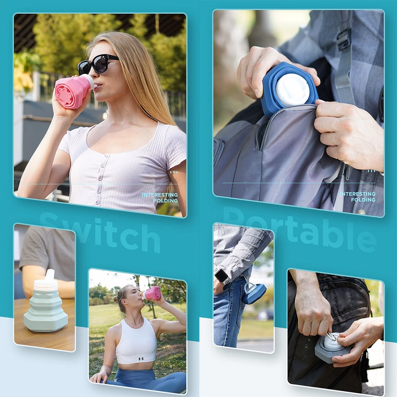 500ML Tower-like Silicone Folding Travel Water Cup