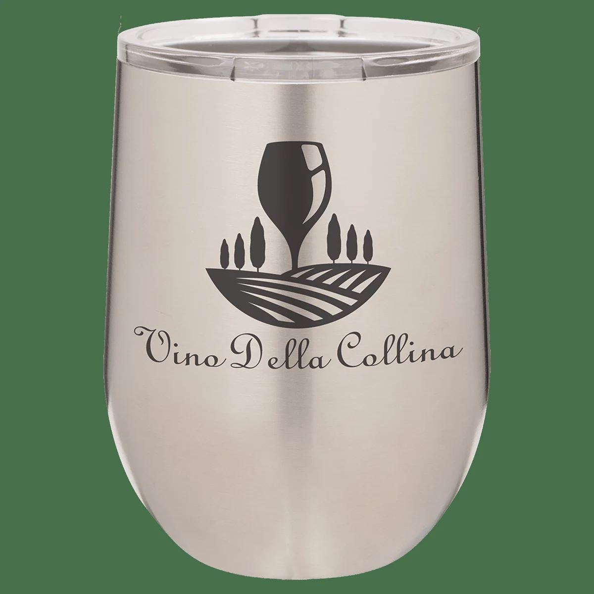12 oz. Stainless Steel Laser Engraved Polar Camel Stemless Wine Tumbler w/Clear Lid 1