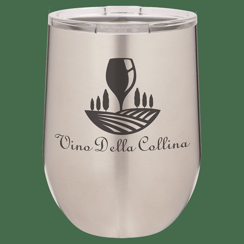 12 oz. Stainless Steel Laser Engraved Polar Camel Stemless Wine Tumbler w/Clear Lid