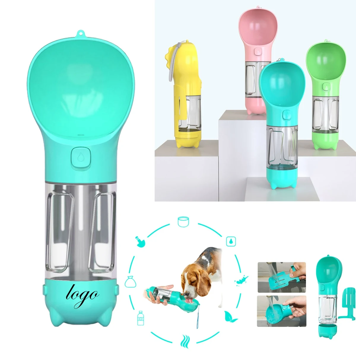 Dog Water Bottle 4 In 1 Portable Pet Water Bowl Dispenser 1