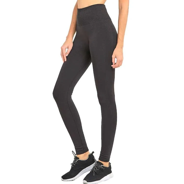 Women's High Waist Fleece Leggings - Charcoal Extra-Wide Band One Size 1