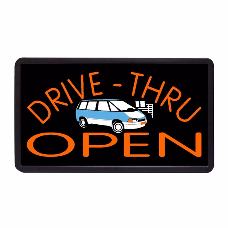 Drive Thru Open Sign 13" x 24" Simulated Neon Sign
