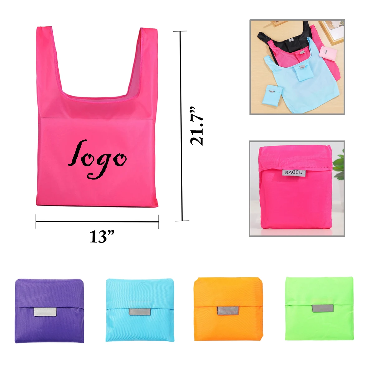 MOQ100 Compact Foldable Oxford Shopping Bag, custom tote bag with logo imprint 1