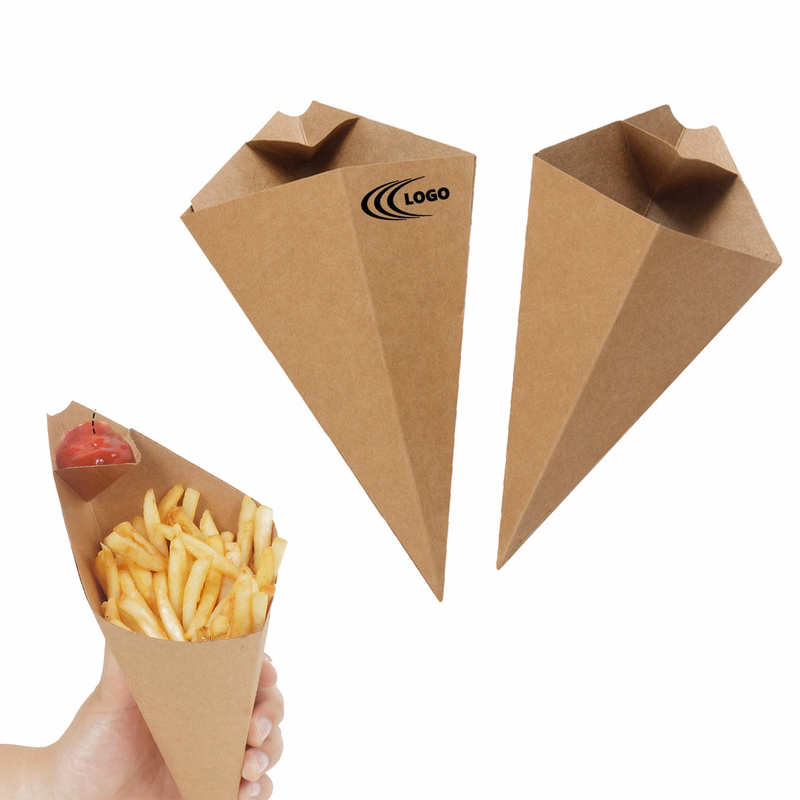 Disposable Kraft Paper Cone Fries Box with Sauce Section